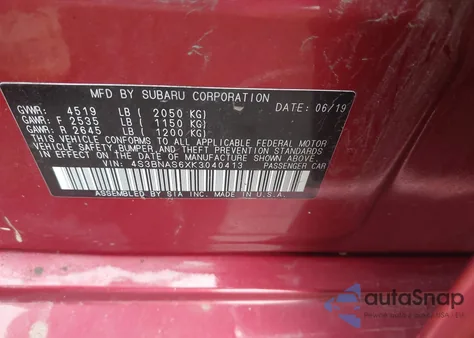 2019 Subaru Legacy Sport from USA, damaged, VIN 4S3BNAS6XK3040413